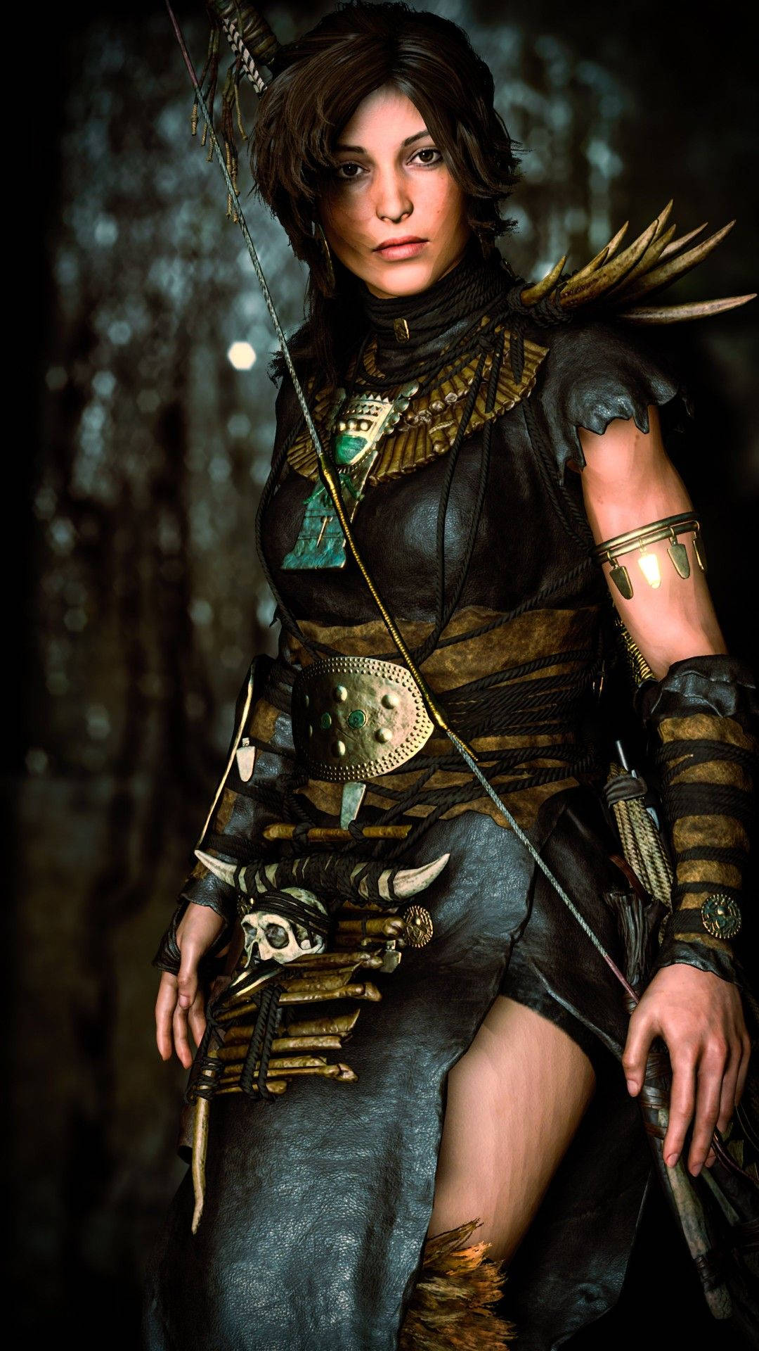 Lara Croft, iPhone, dark leather armor, Full HD Phone Wallpaper