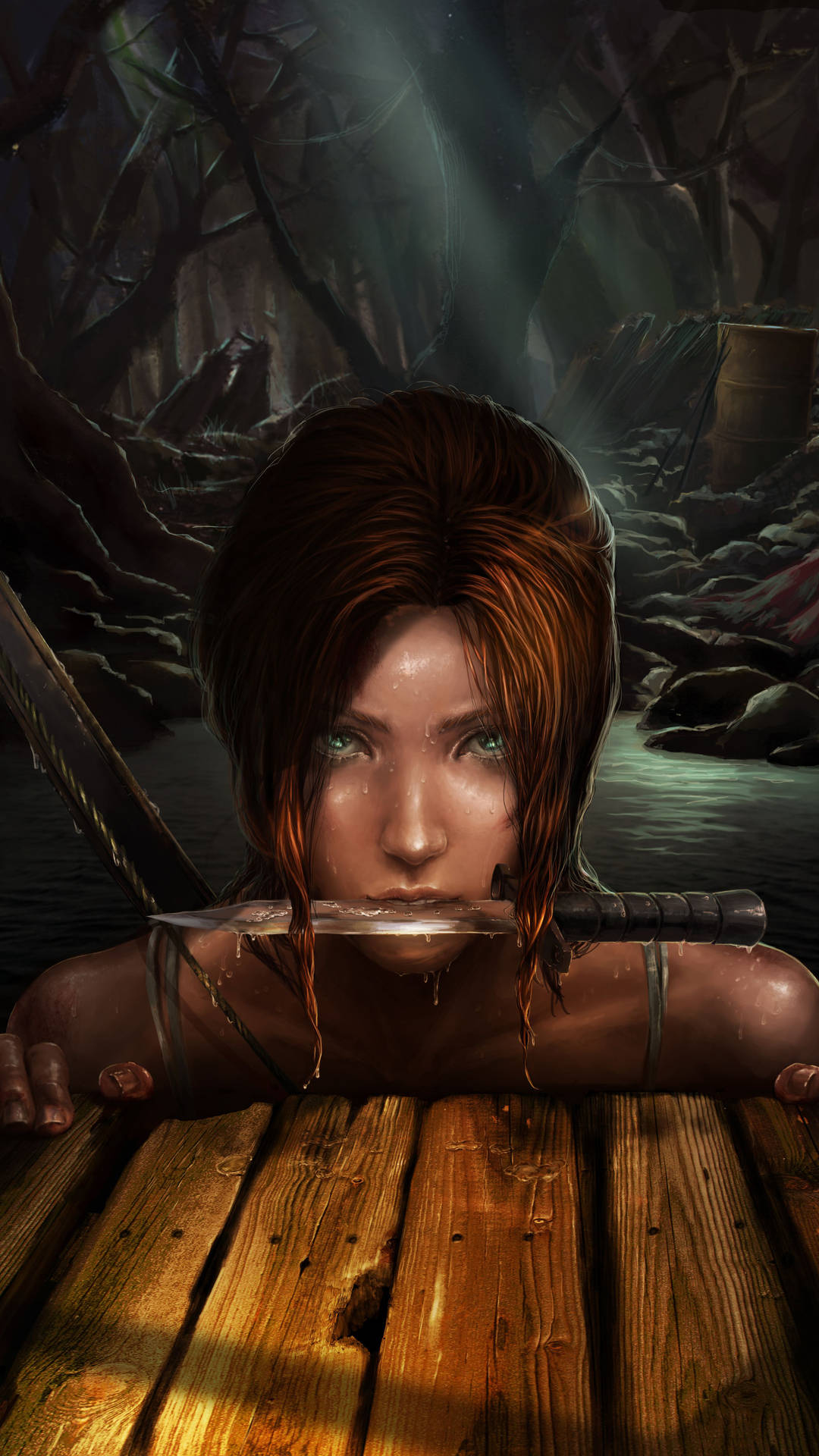 Lara Croft, iPhone, knife, Full HD Phone Wallpaper