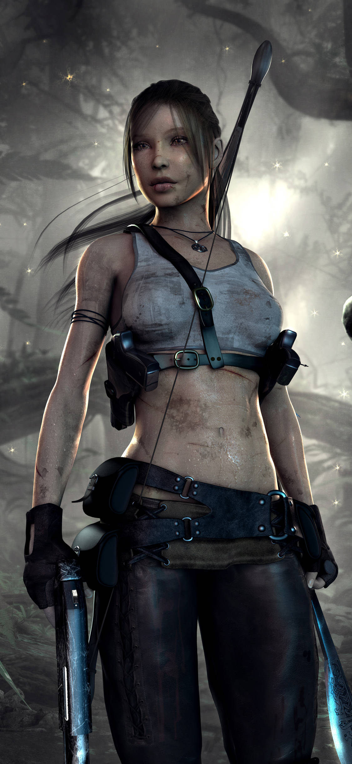 Lara Croft, iPhone, misty forest, Full HD Phone Wallpaper