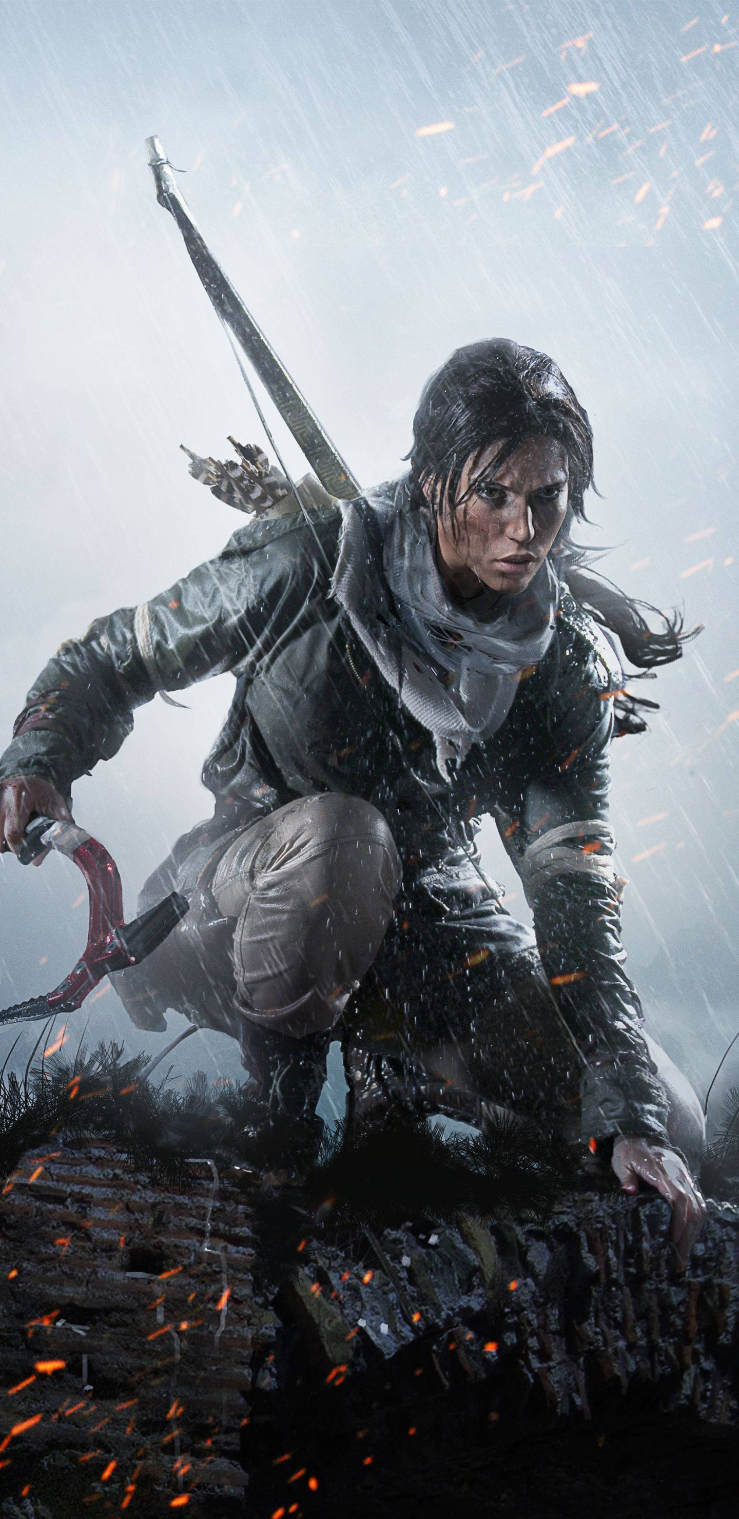 Lara Croft, iPhone, bow, 2K Phone Wallpaper