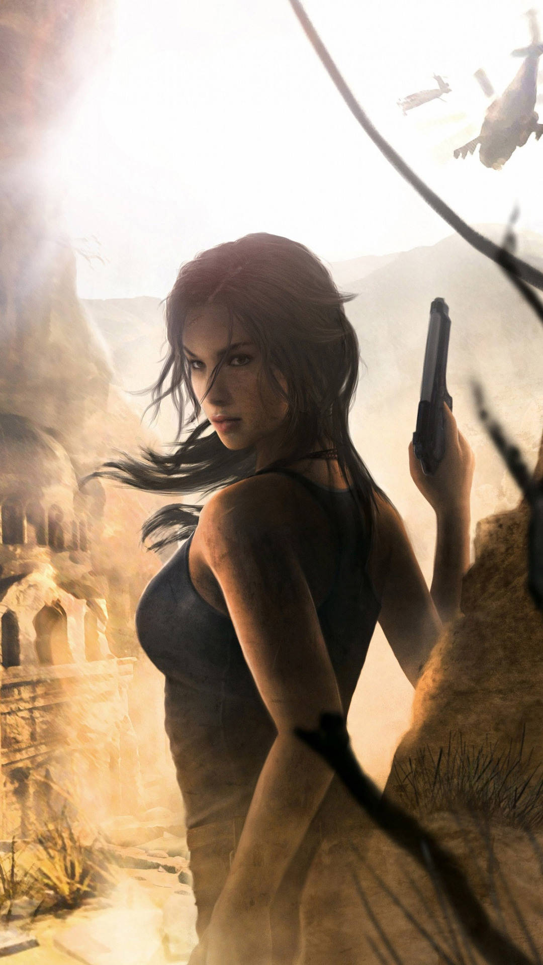 Lara Croft, iPhone, gun, Full HD Phone Wallpaper