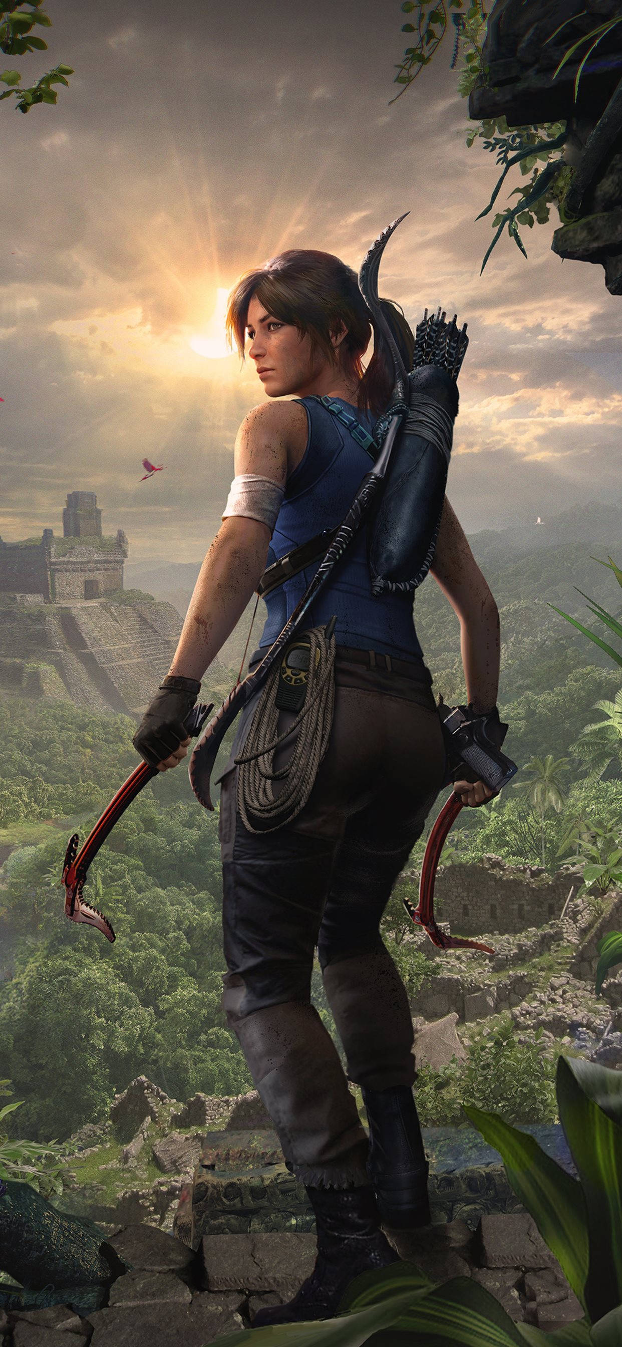 Lara Croft, iPhone, ancient ruins, 2K Phone Wallpaper