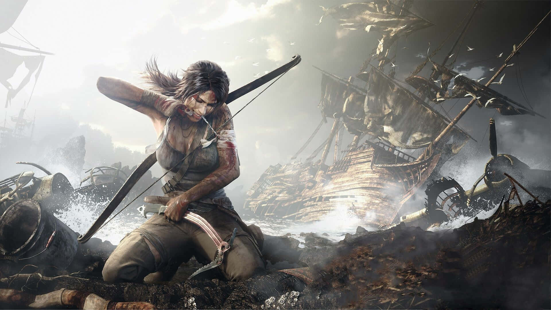 Lara Croft, action scene, warrior woman, Full HD Desktop Wallpaper