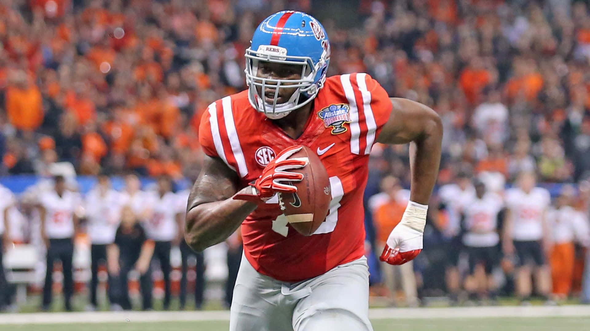 Laremy Tunsil, football player, red and blue uniform, Full HD Desktop Wallpaper