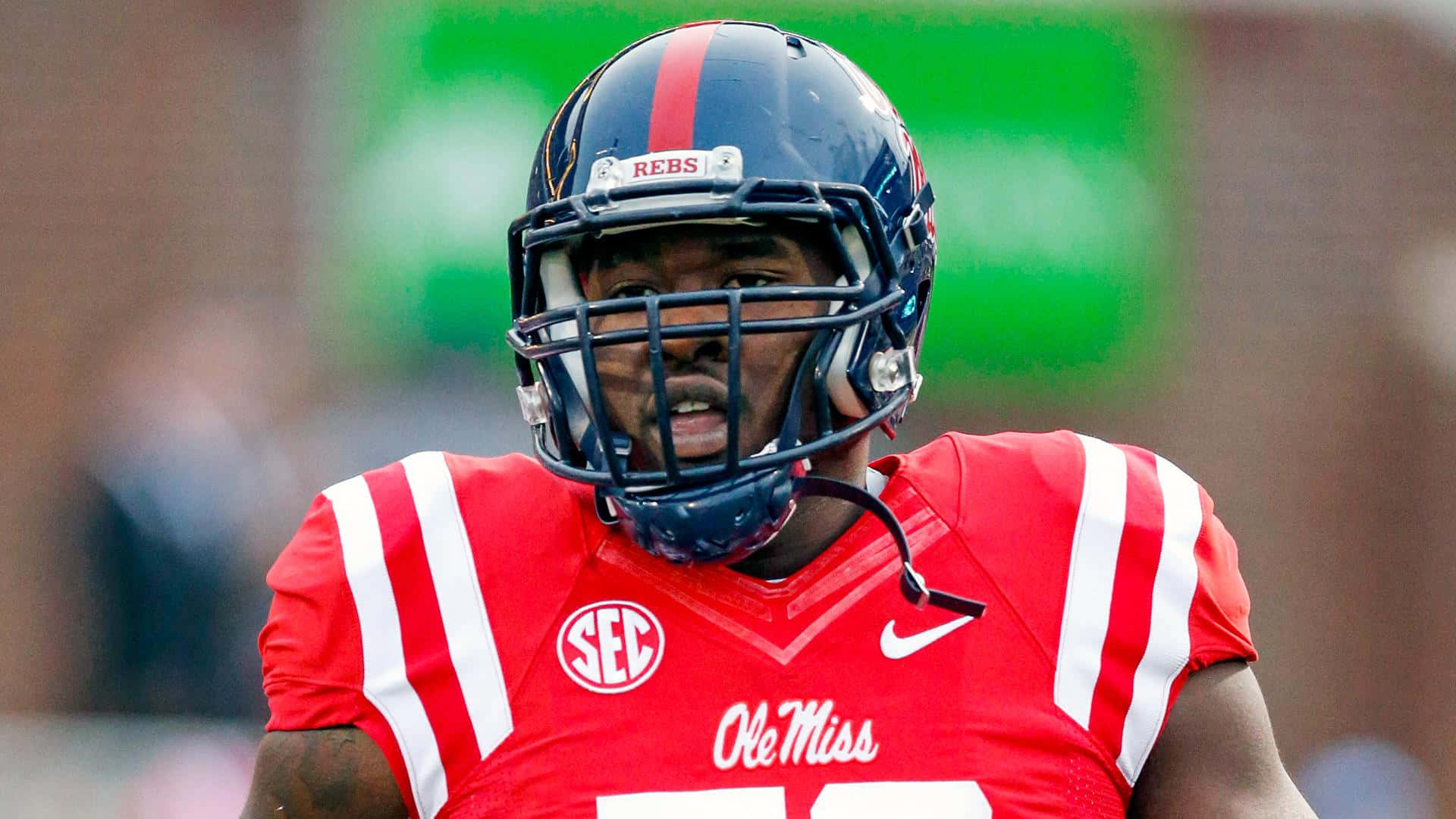 Laremy Tunsil, black helmet, red football jersey, Full HD Desktop Wallpaper