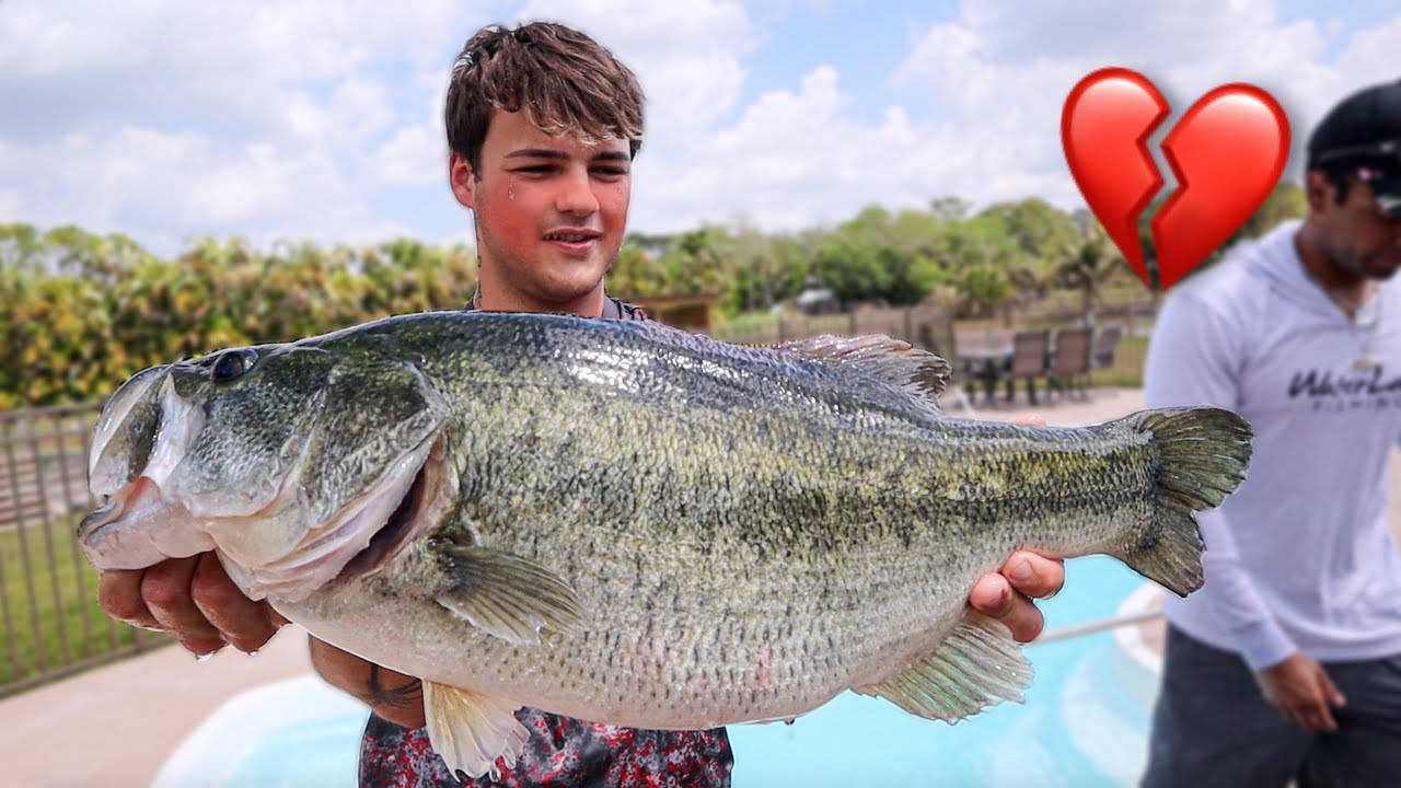 Largemouth Bass, young man, massive bass fish, HD Desktop Wallpaper