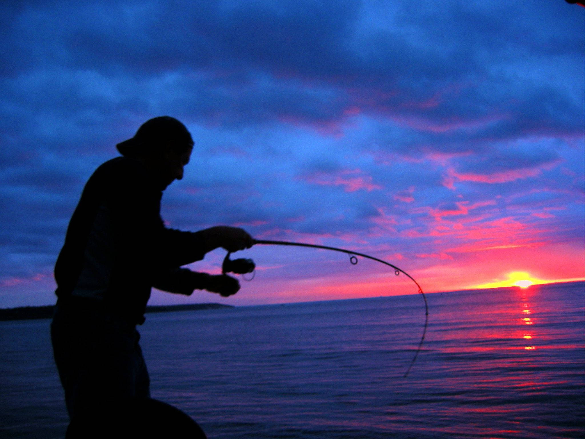bass fishing, silhouette, fisherman, Full HD Desktop Wallpaper