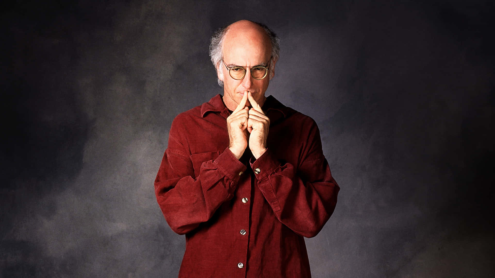 Larry David, red shirt, glasses, Full HD Desktop Wallpaper