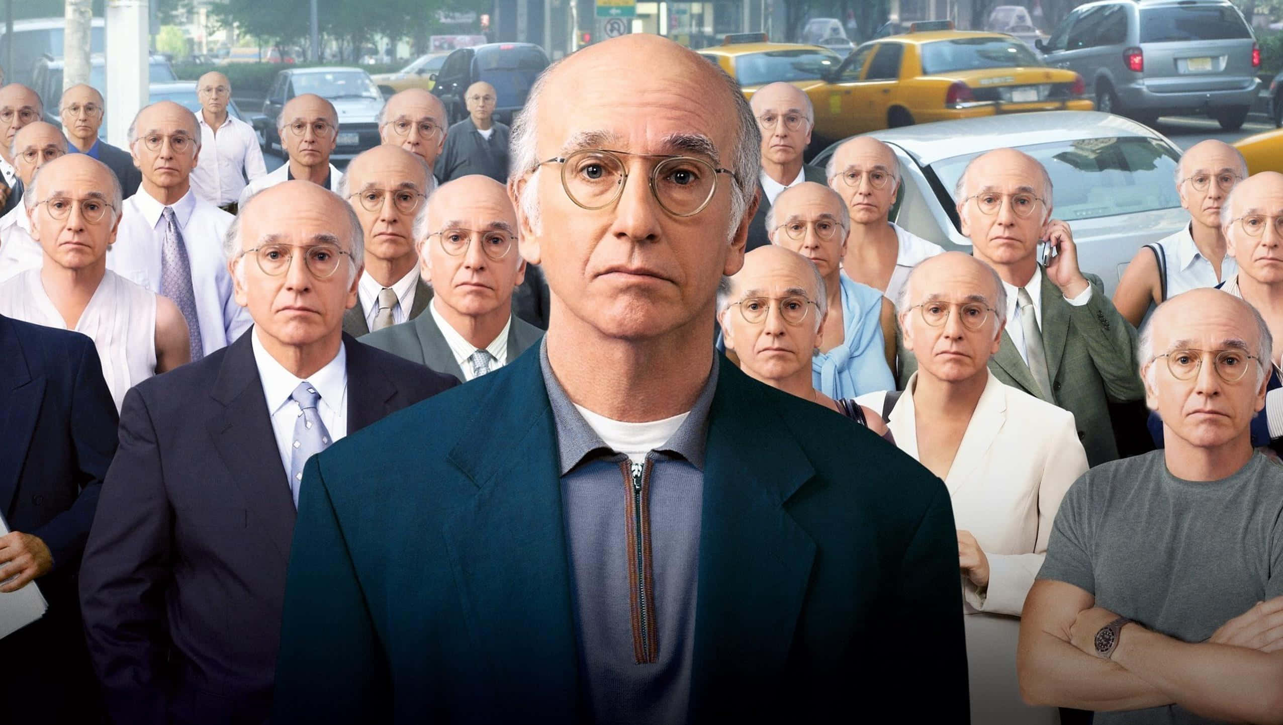 Larry David, blue jacket, glasses, Full HD Desktop Wallpaper