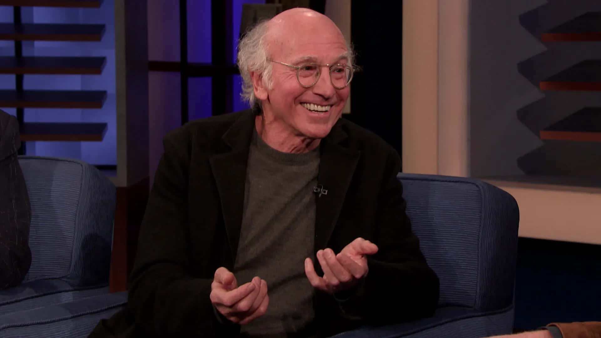 Larry David, blue couch, studio setting, Full HD Desktop Wallpaper