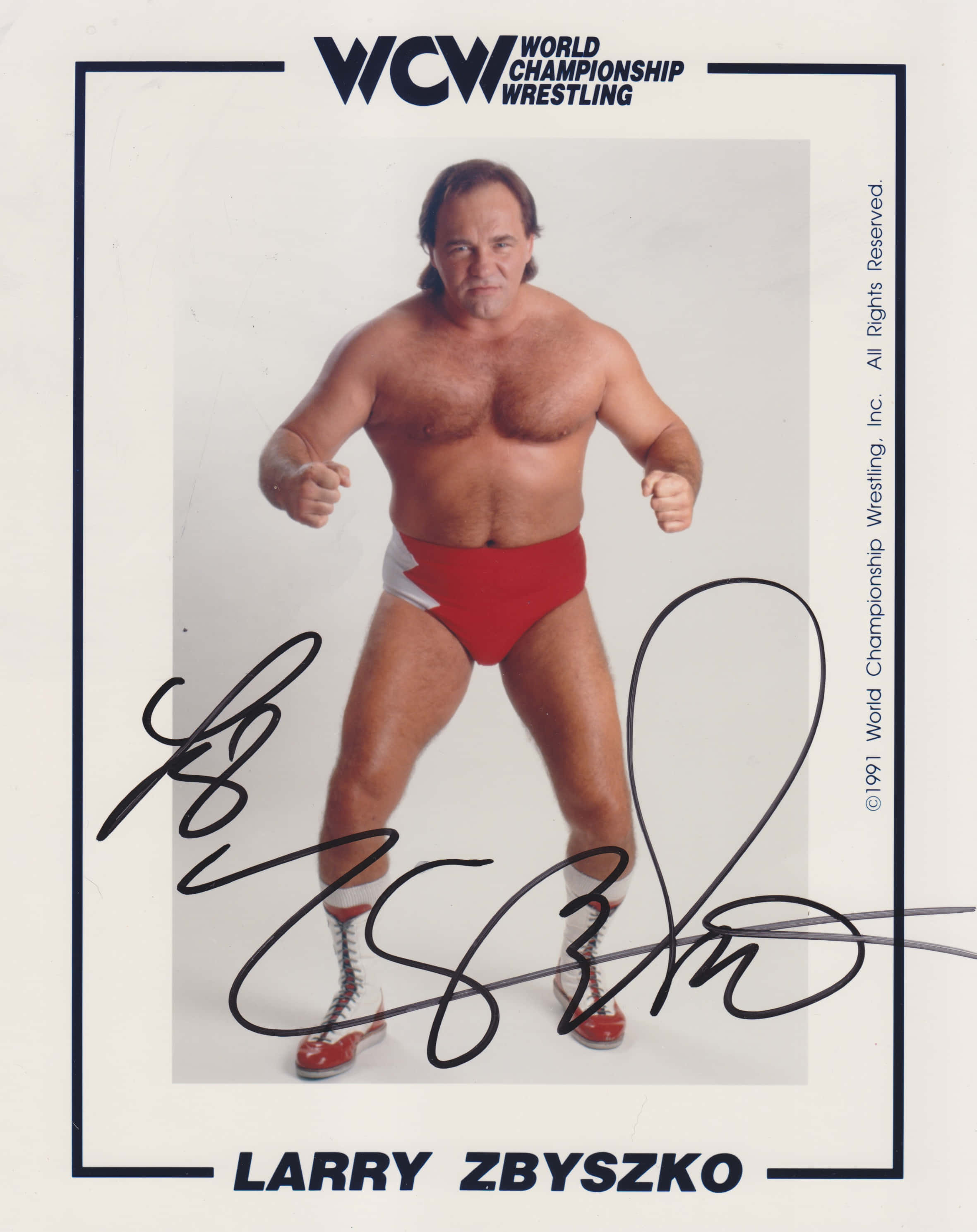 Larry Zbyszko, red trunks, red boots, 2K Phone Wallpaper