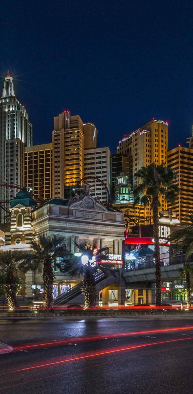 Las Vegas Night, palm trees, neon lights, HD Phone Wallpaper