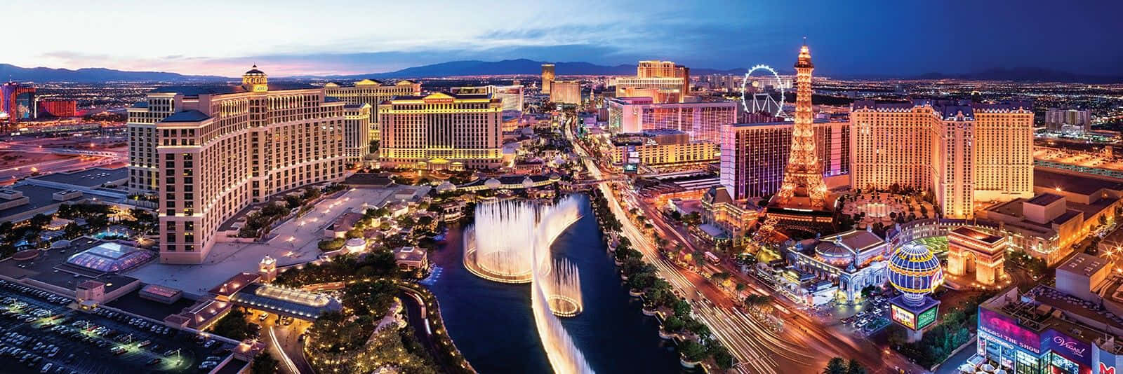 Las Vegas, dusk, illuminated hotels, HD Desktop Wallpaper