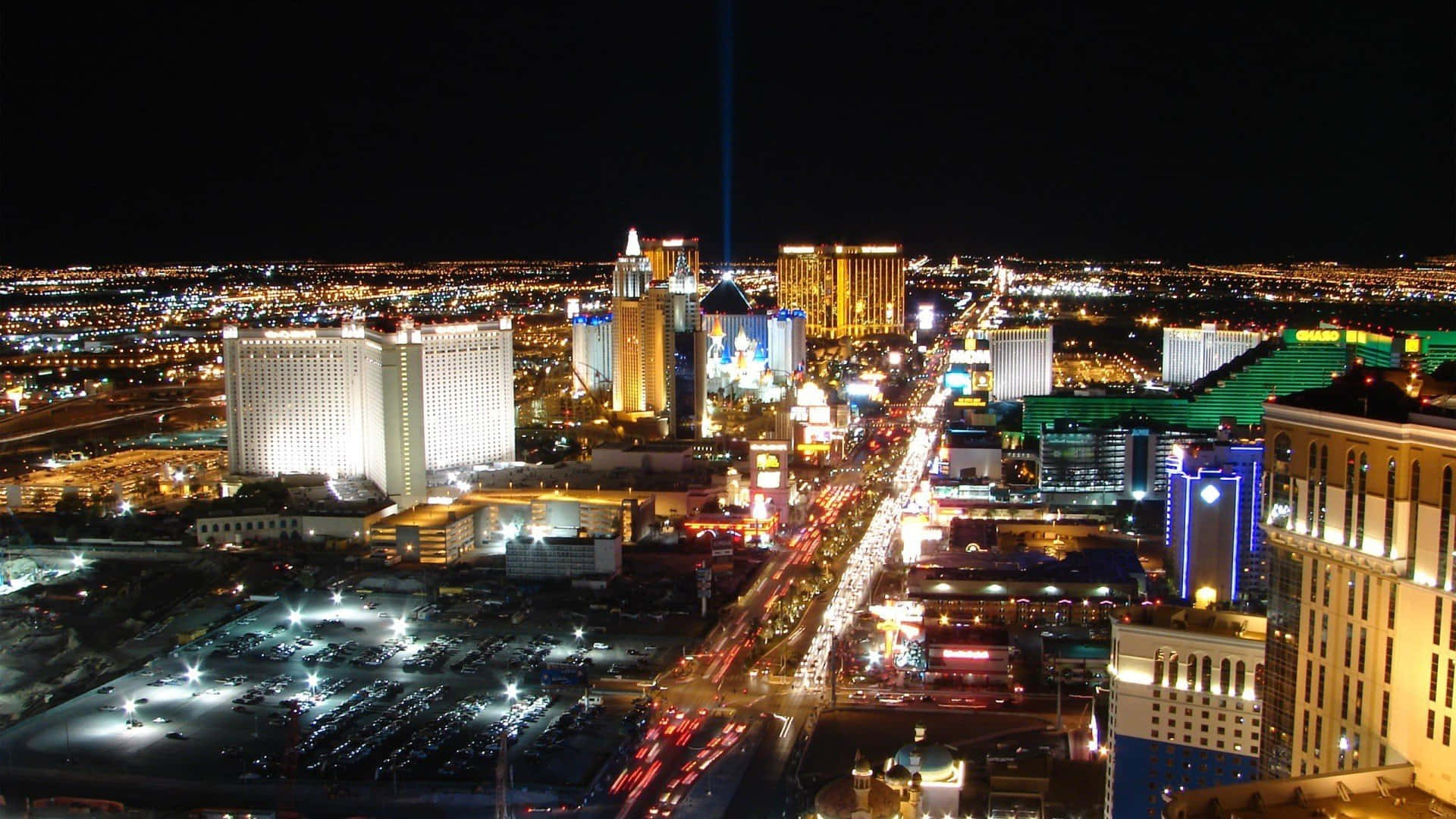 Las Vegas, nighttime aerial view, illuminated hotels, Full HD Desktop Wallpaper