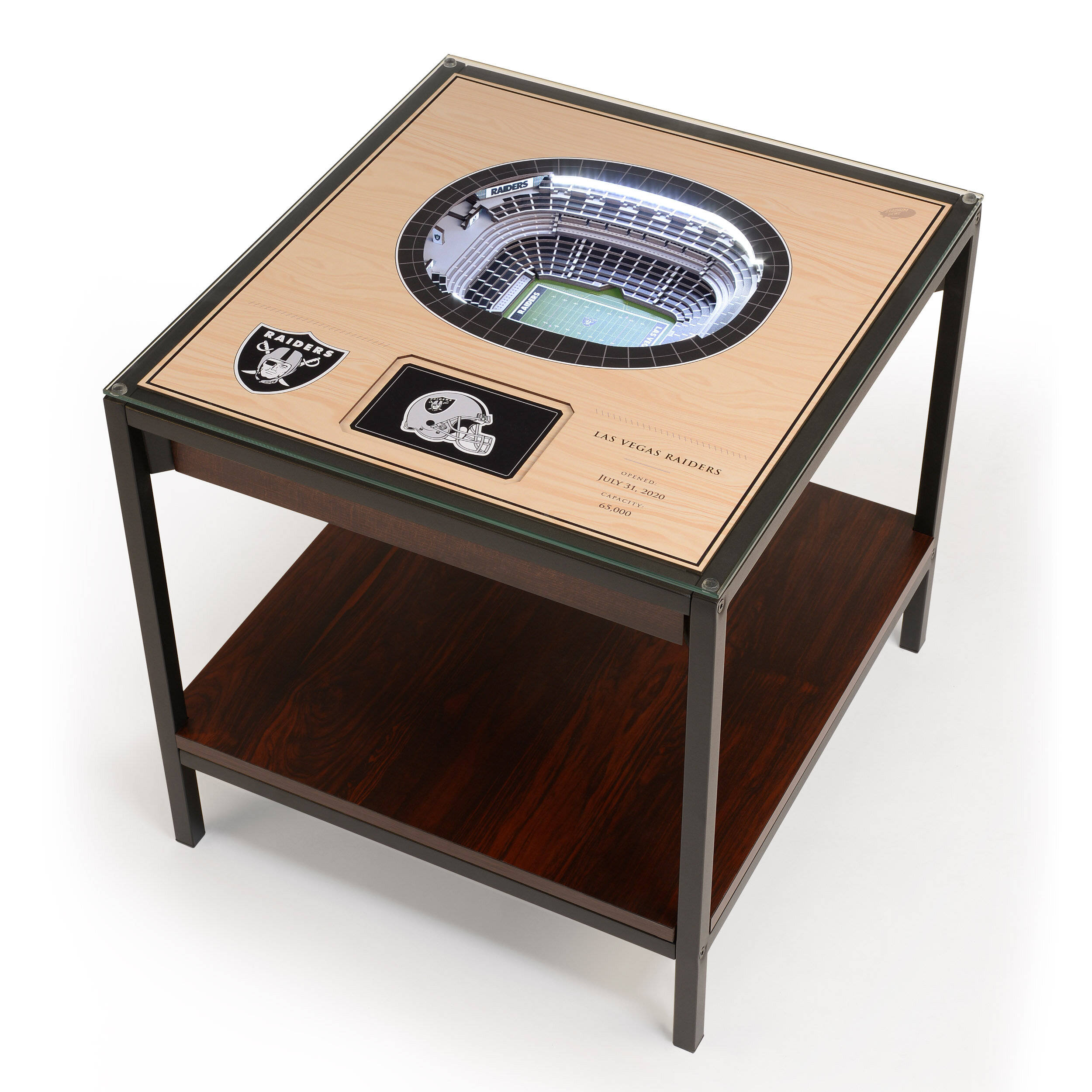 Las Vegas Raiders, Las Vegas Raiders stadium, wooden coffee table, Full HD Desktop Wallpaper
