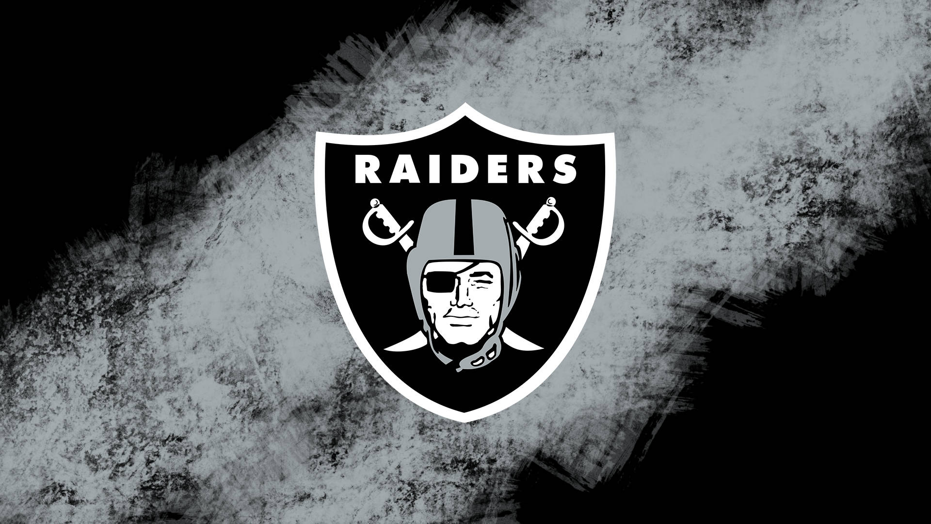 Las Vegas Raiders, black and white Raiders logo, textured grunge background, Full HD Desktop Wallpaper