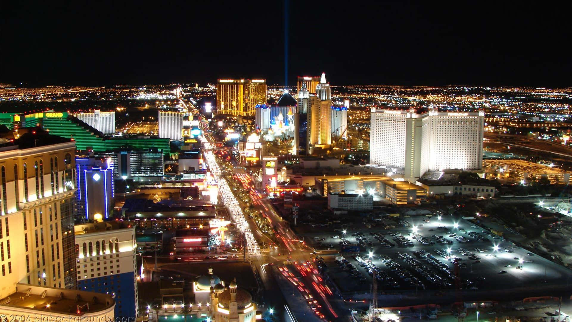 Las Vegas Skyline, nighttime aerial view, illuminated skyscrapers, Full HD Desktop Wallpaper