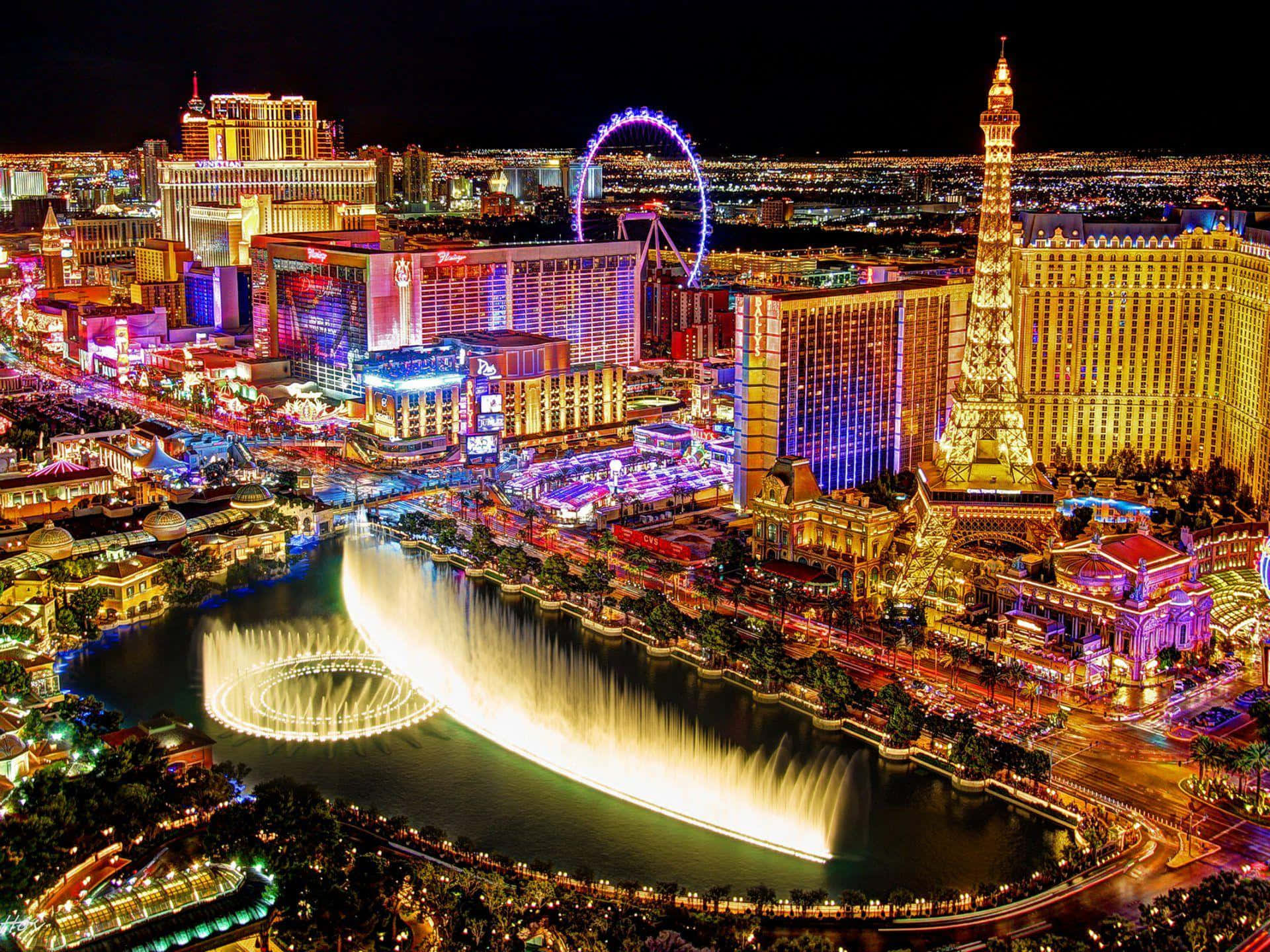 Las Vegas Skyline, night, aerial view, Full HD Desktop Wallpaper