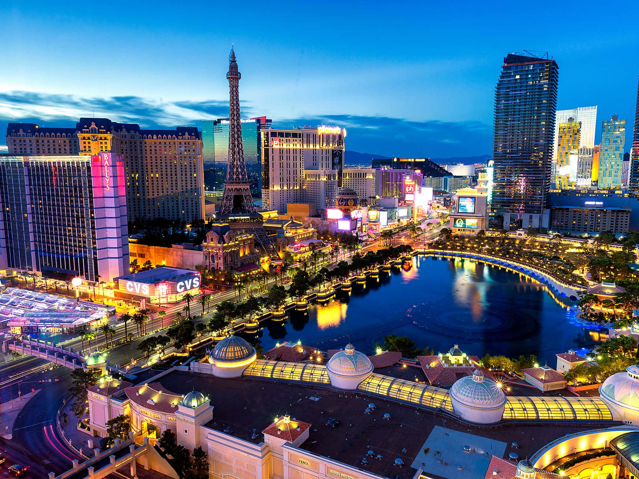 Las Vegas Skyline, dusk, neon lights, Full HD Desktop Wallpaper