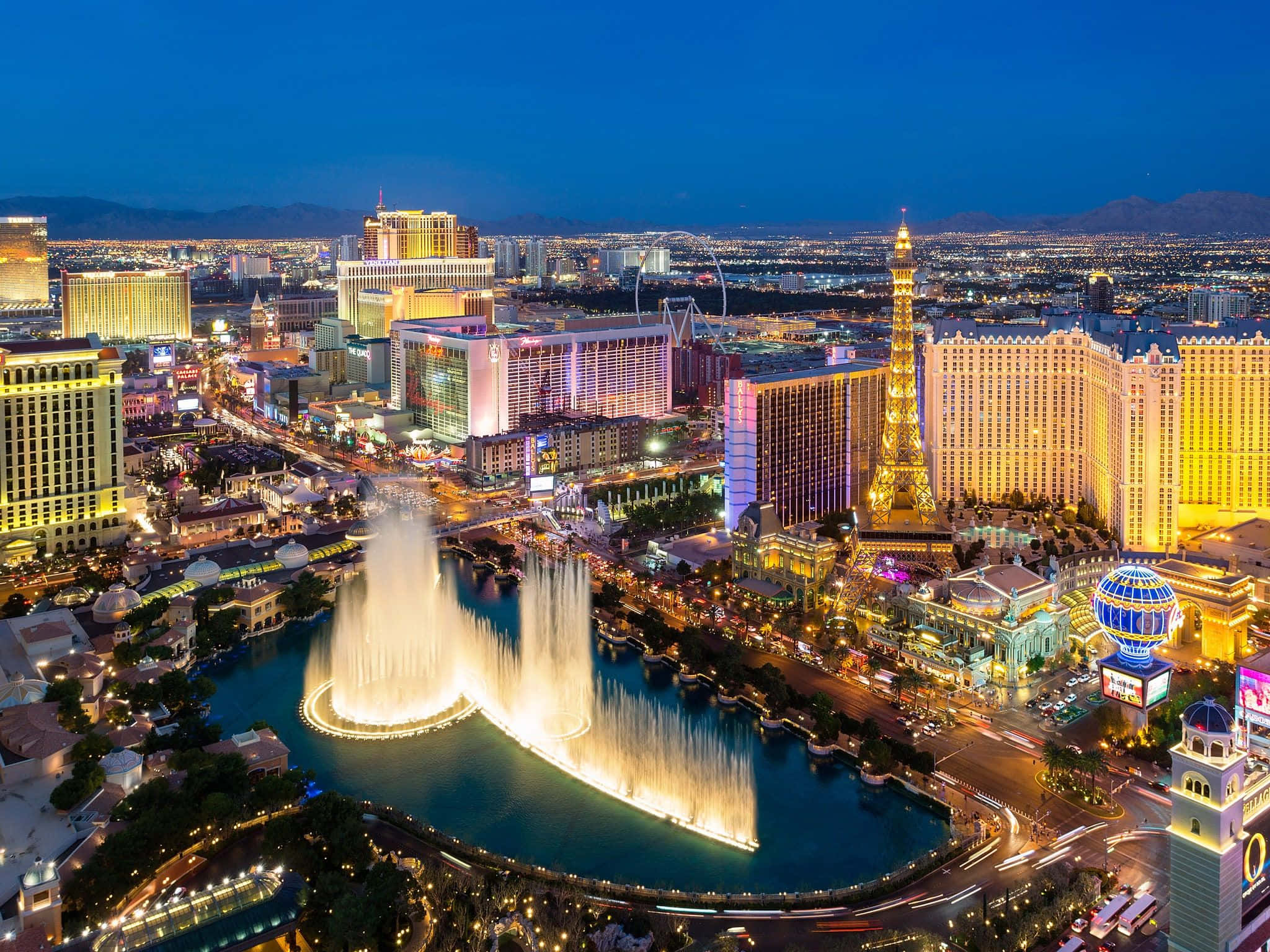 Las Vegas Skyline, Las Vegas, nighttime aerial view, Full HD Desktop Wallpaper