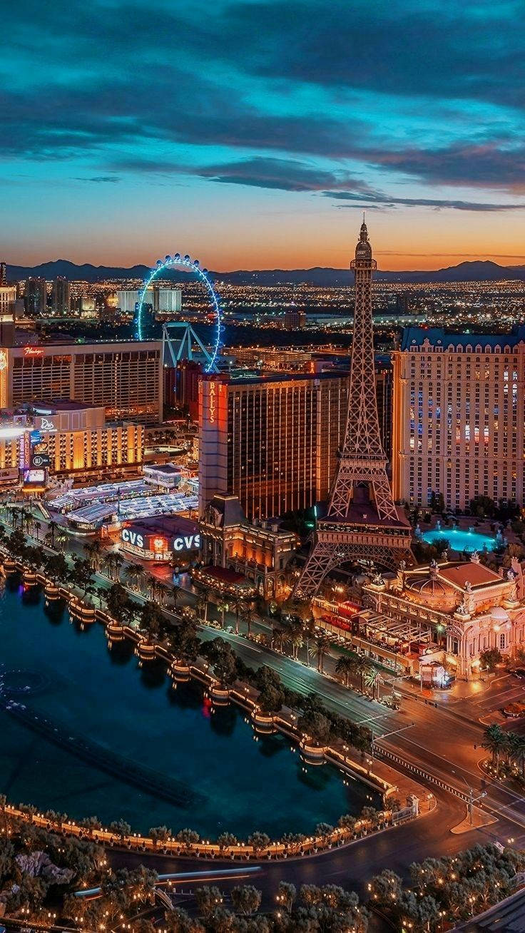 Las Vegas Skyline, twilight, glowing hotels, HD Phone Wallpaper