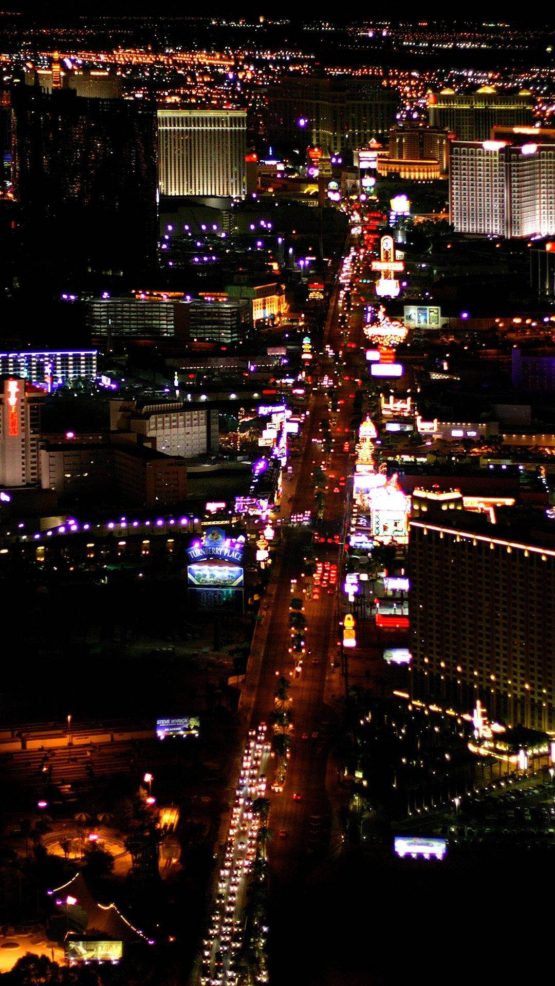 Las Vegas Strip, aerial night view, neon lights, Full HD Phone Wallpaper