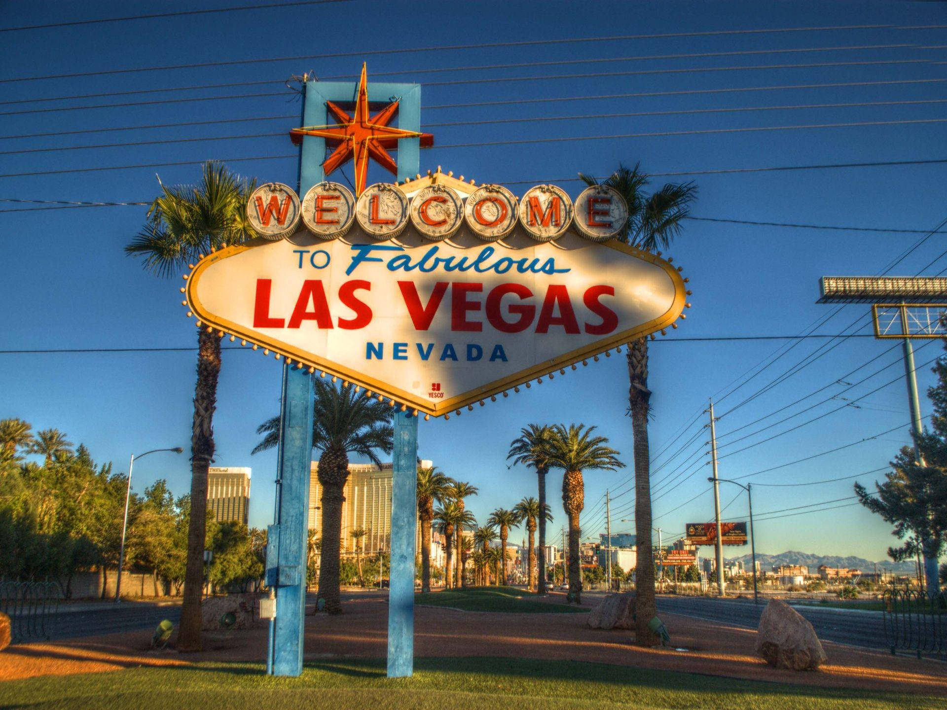 Las Vegas Strip sign, afternoon, clear blue sky, Full HD Desktop Wallpaper
