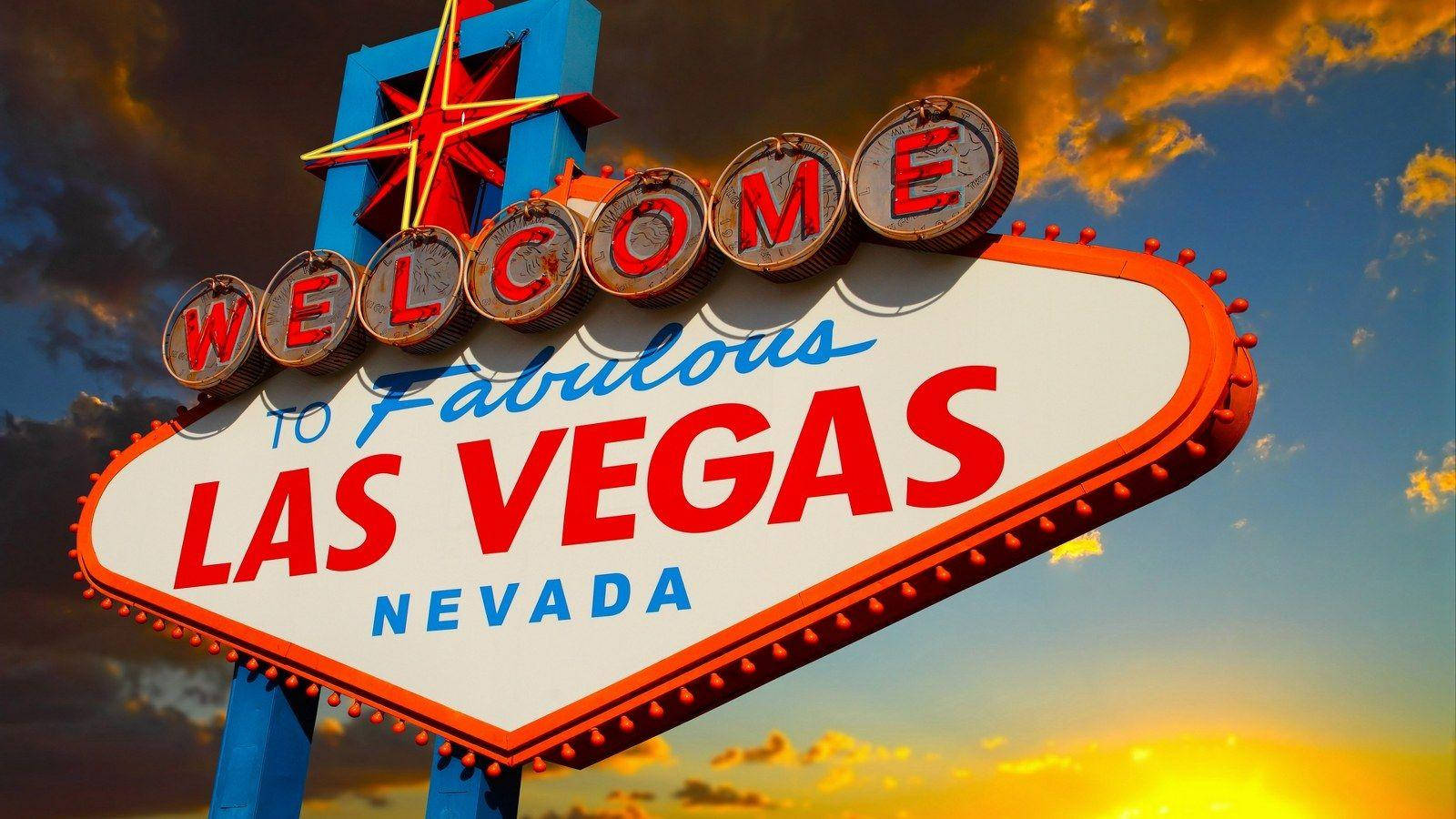 Las Vegas Strip, welcome sign, sunset, HD Desktop Wallpaper