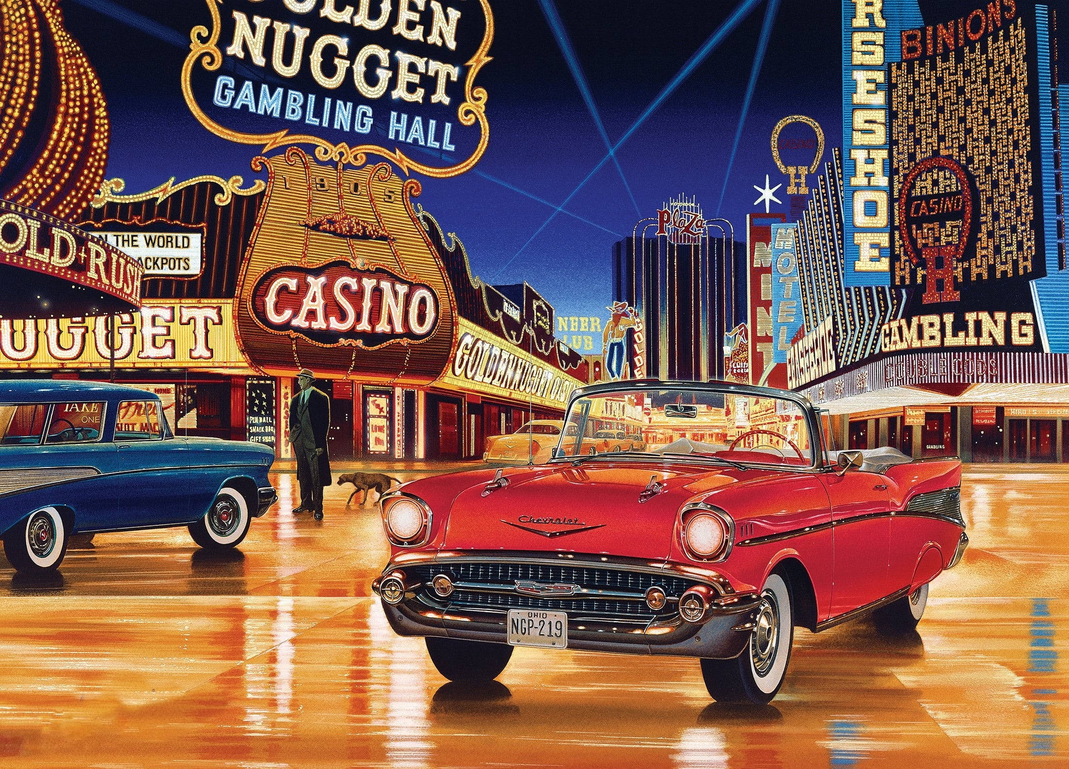 Las Vegas Strip, classic cars, neon-lit, Full HD Desktop Wallpaper