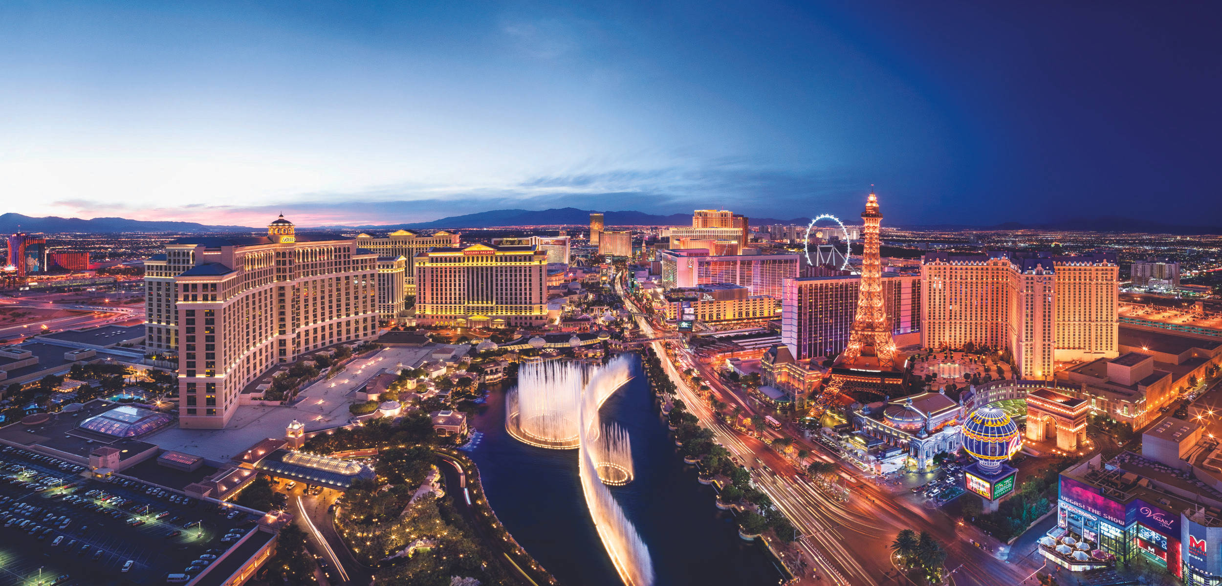 Las Vegas Strip, dusk, illuminated hotels, Full HD Desktop Wallpaper