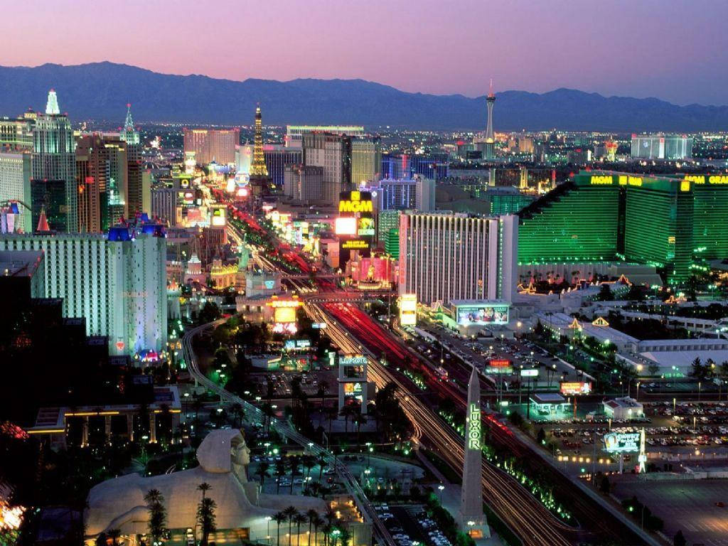 Las Vegas Strip, sunset, pink sky, SD Desktop Wallpaper
