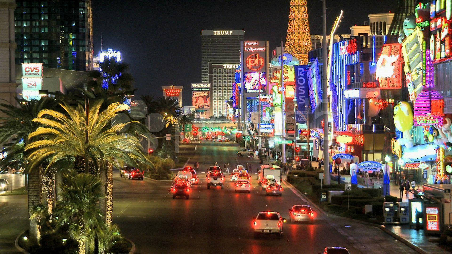 Las Vegas Strip, neon lights, glowing billboards, Full HD Desktop Wallpaper