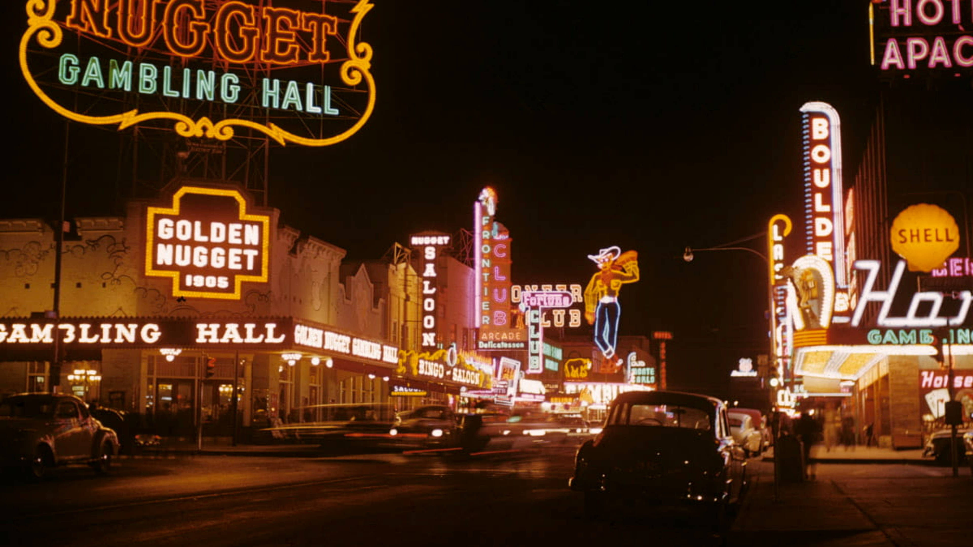 Las Vegas, 1950s Las Vegas street, vintage cars, 4K Desktop Wallpaper