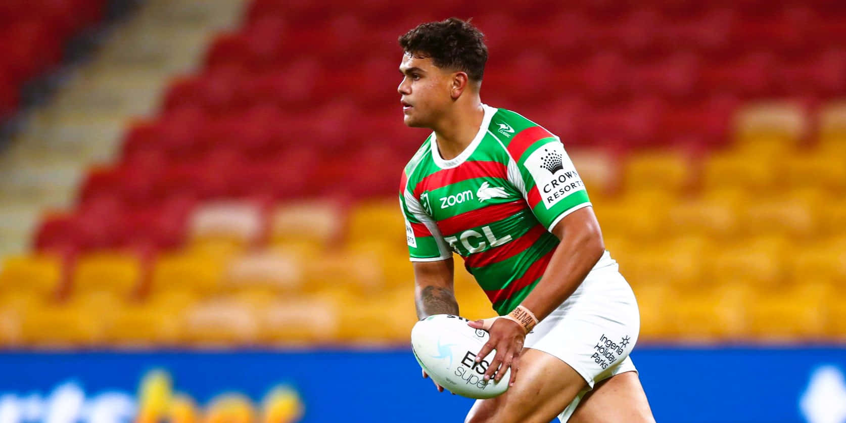 Latrell Mitchell, green and red stripes, white ball, HD Desktop Wallpaper
