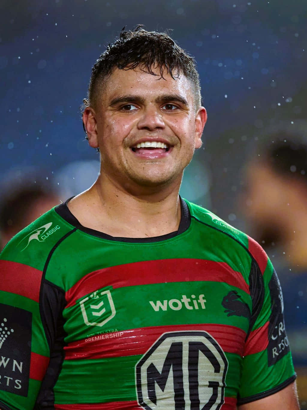 Latrell Mitchell, green and red striped jersey, stadium lights, HD Phone Wallpaper