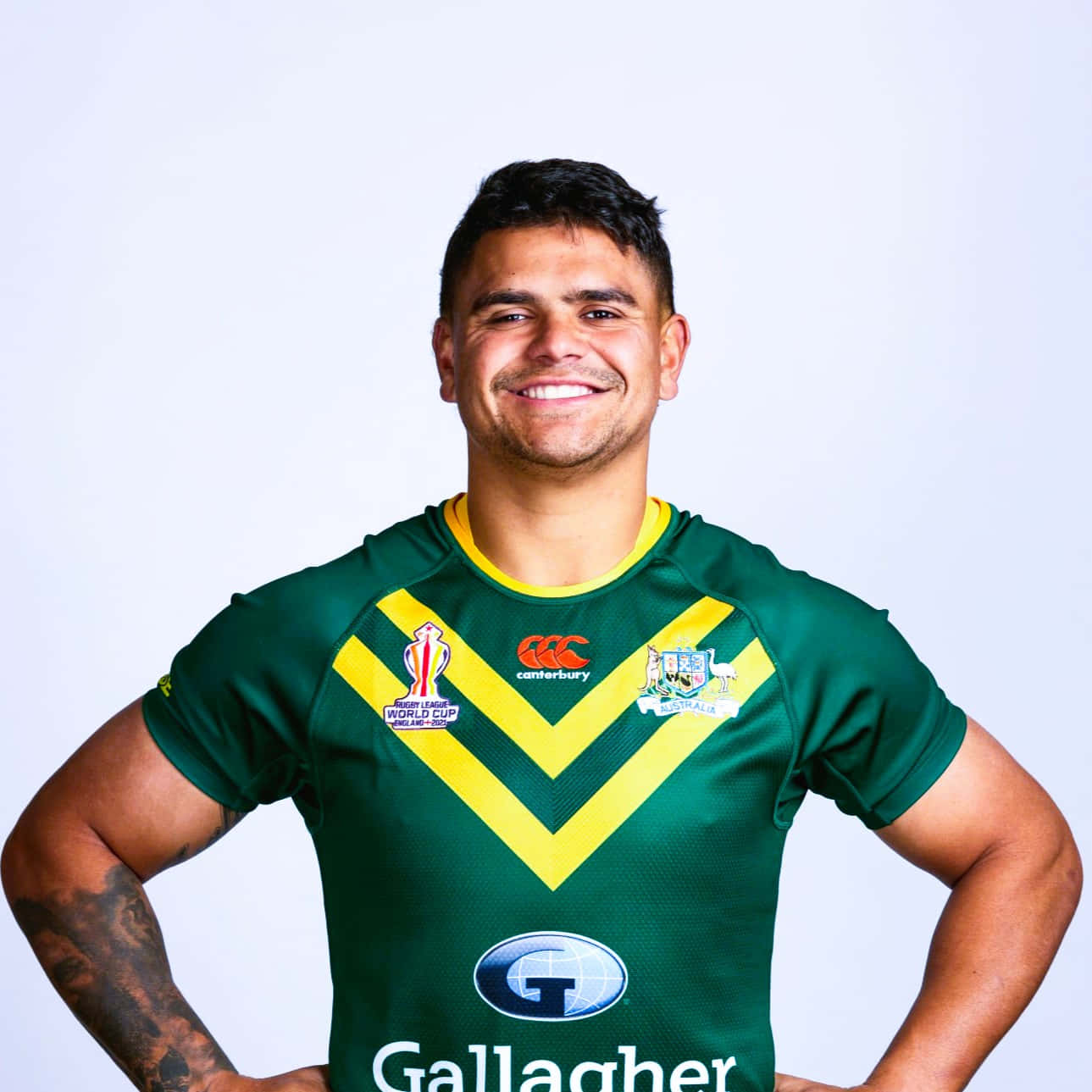 Latrell Mitchell, green and yellow Australian jersey, rugby player, HD Desktop Wallpaper