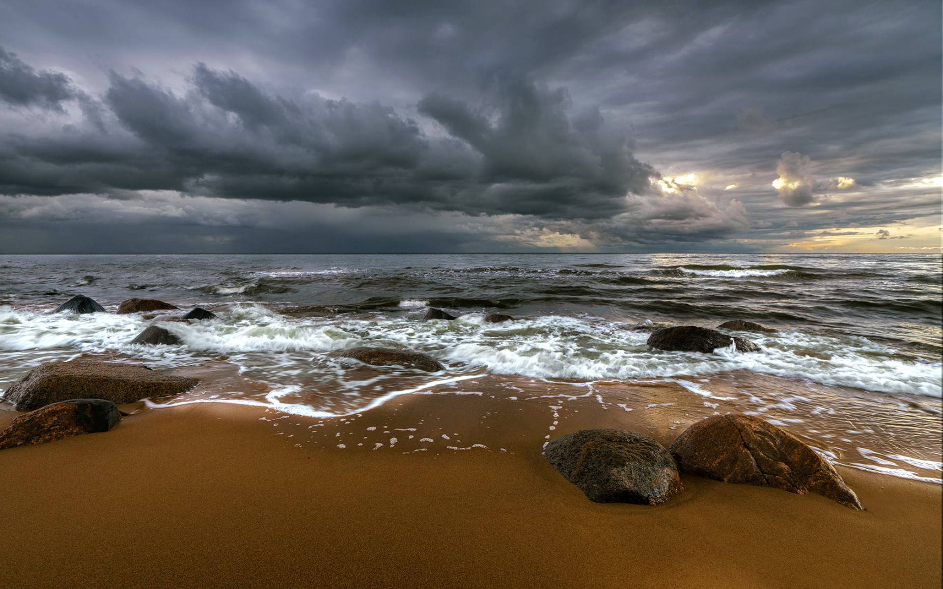 Latvia, ocean waves, sandy shore, Full HD Desktop Wallpaper