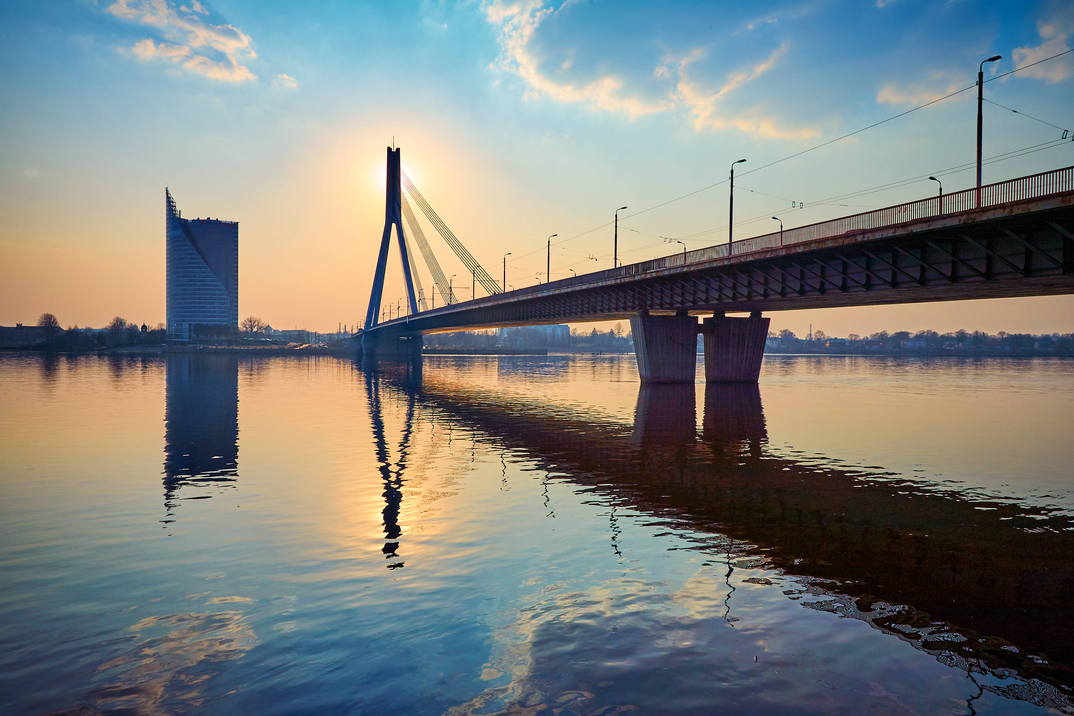 Latvia, sunset, bridge, 2K Desktop Wallpaper