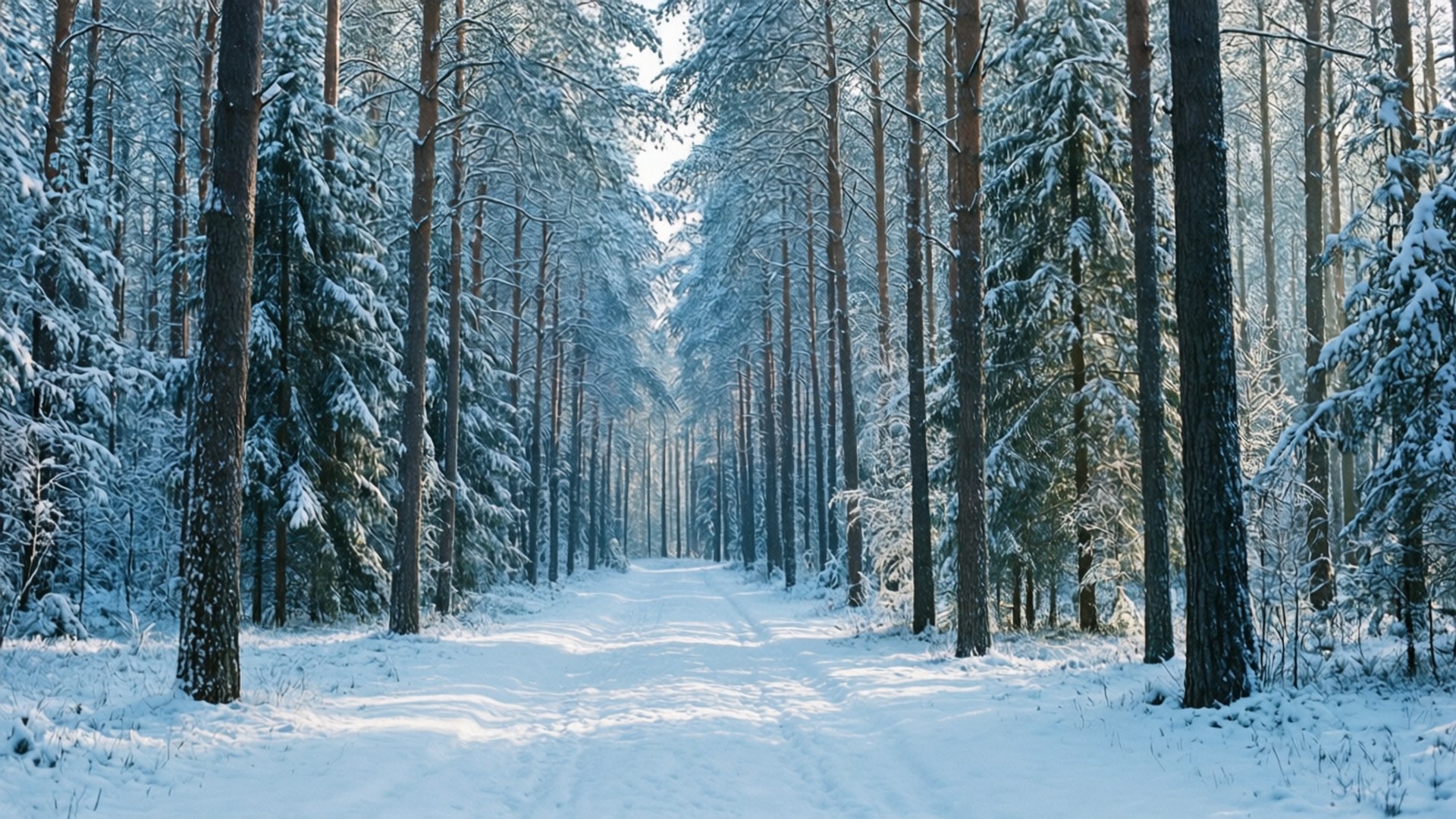Latvia, snowy pine forest, winter scene, Full HD Desktop Wallpaper
