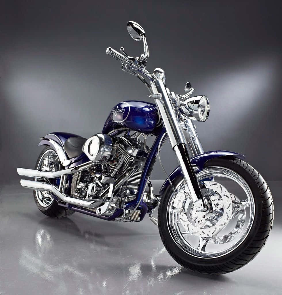Lauge Jensen, custom chopper motorcycle, gleaming blue, SD Phone Wallpaper