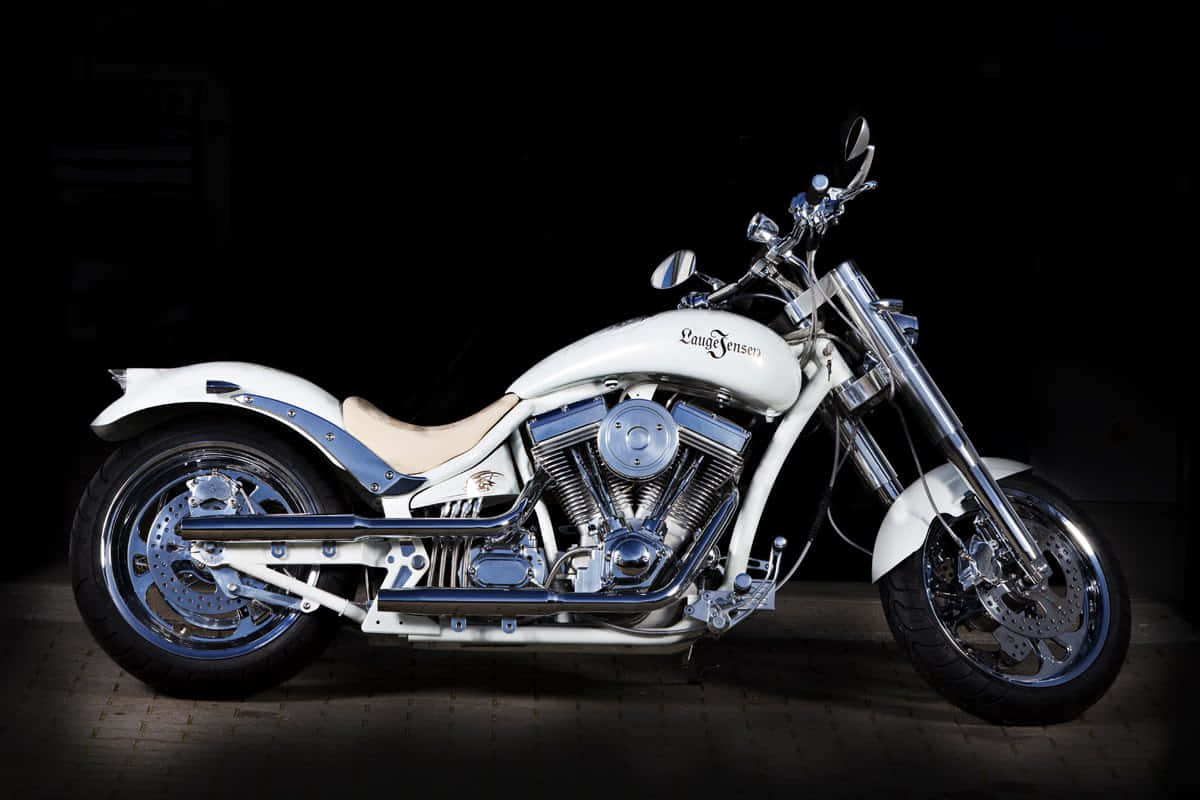 Lauge Jensen, custom chopper motorcycle, pristine white, SD Desktop Wallpaper