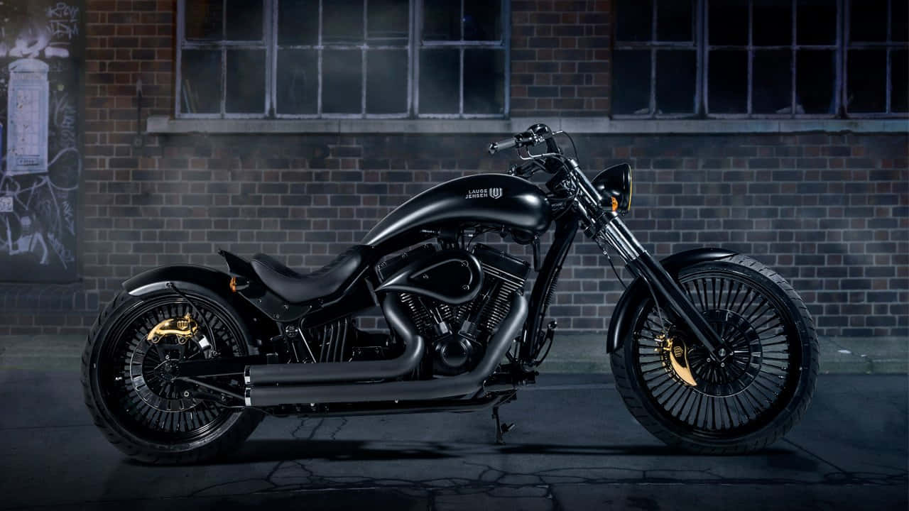 Lauge Jensen, black custom motorcycle, gold accents, HD Desktop Wallpaper