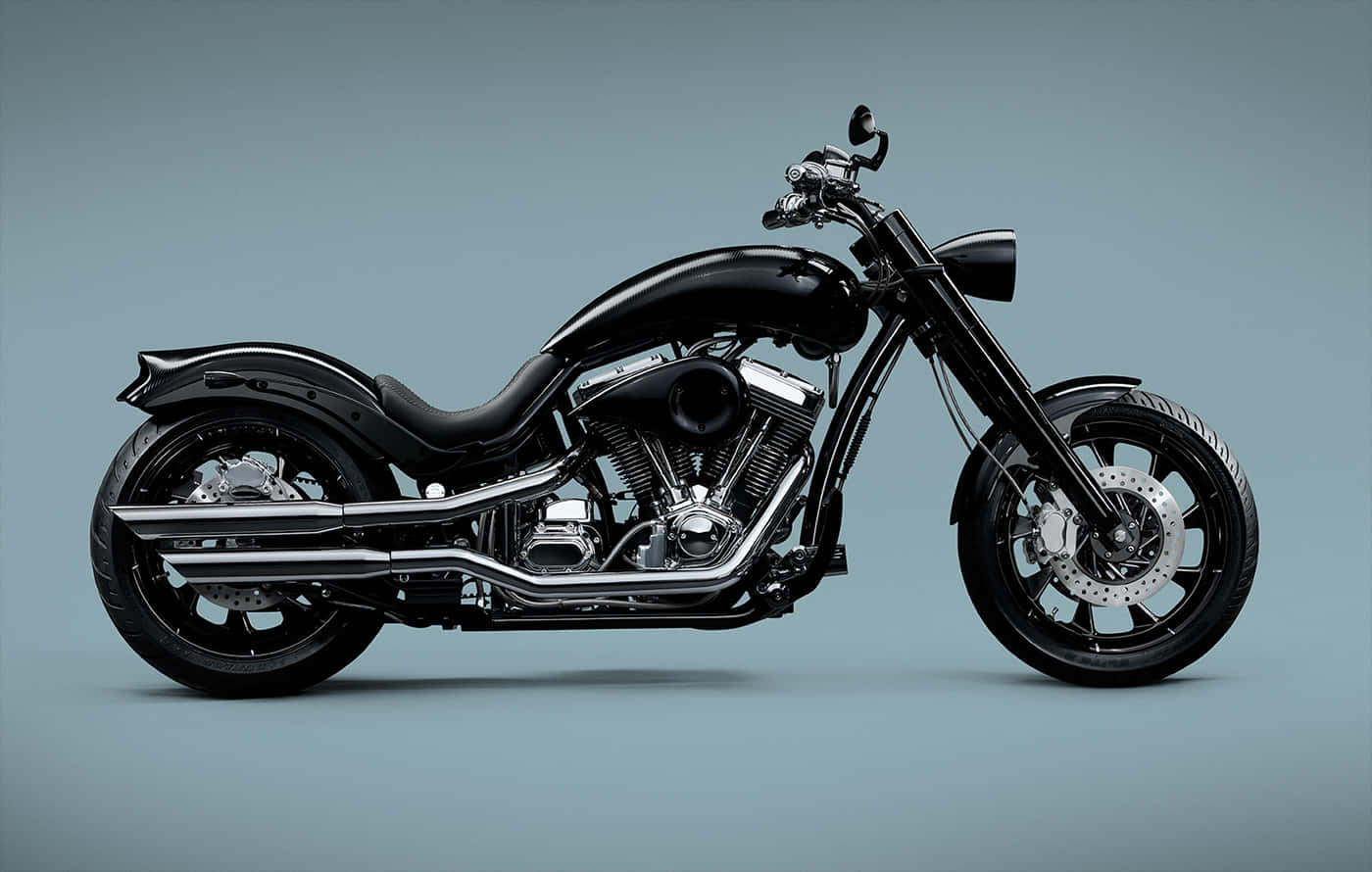 Lauge Jensen, sleek black custom chopper motorcycle, chrome accents, HD Desktop Wallpaper