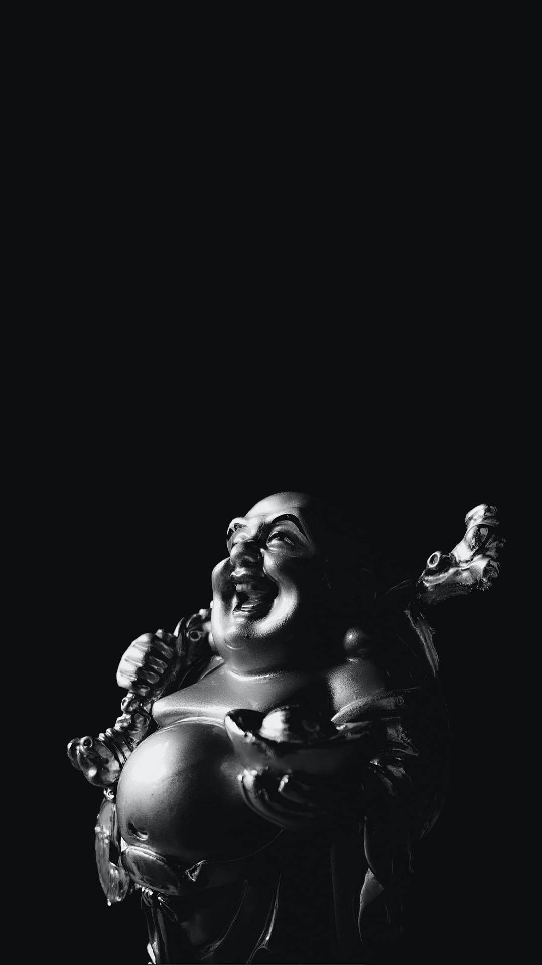 Laughing Buddha, black and white, gleaming, Full HD Phone Wallpaper