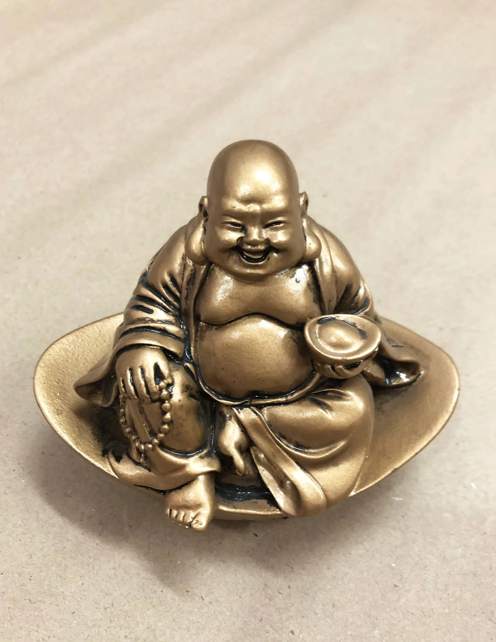 small laughing buddha statue, gleaming bronze, cross-legged, Full HD Phone Wallpaper
