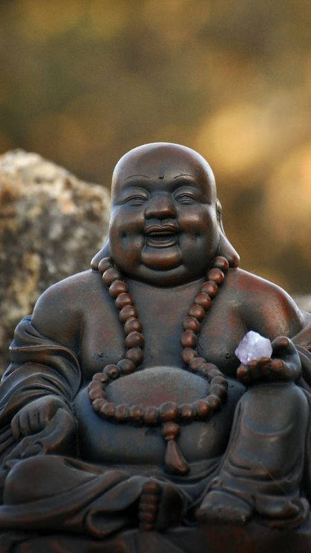 Laughing Buddha, bronze, crystal, SD Phone Wallpaper