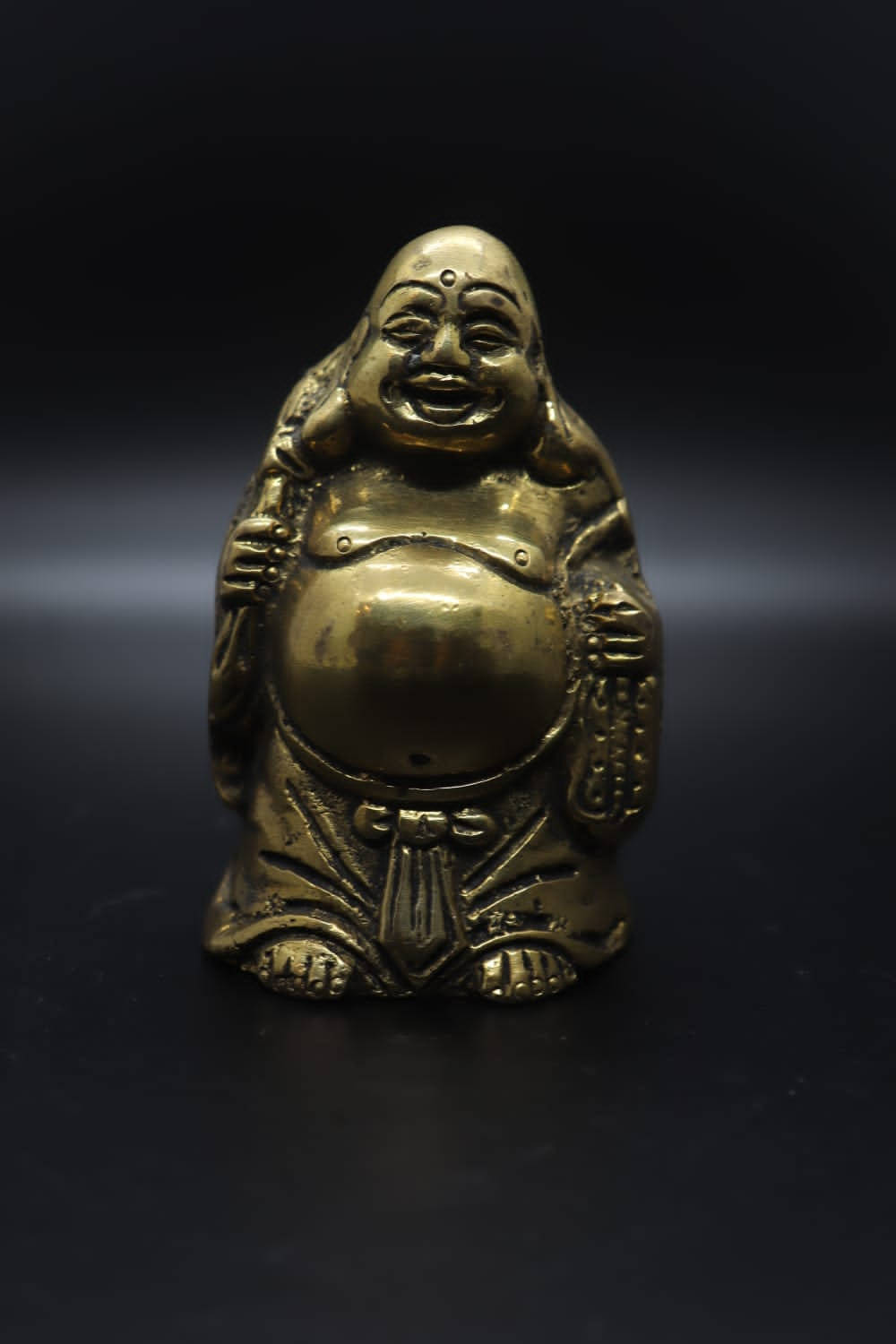 Laughing Buddha, gleaming brass, joyful expression, HD Phone Wallpaper