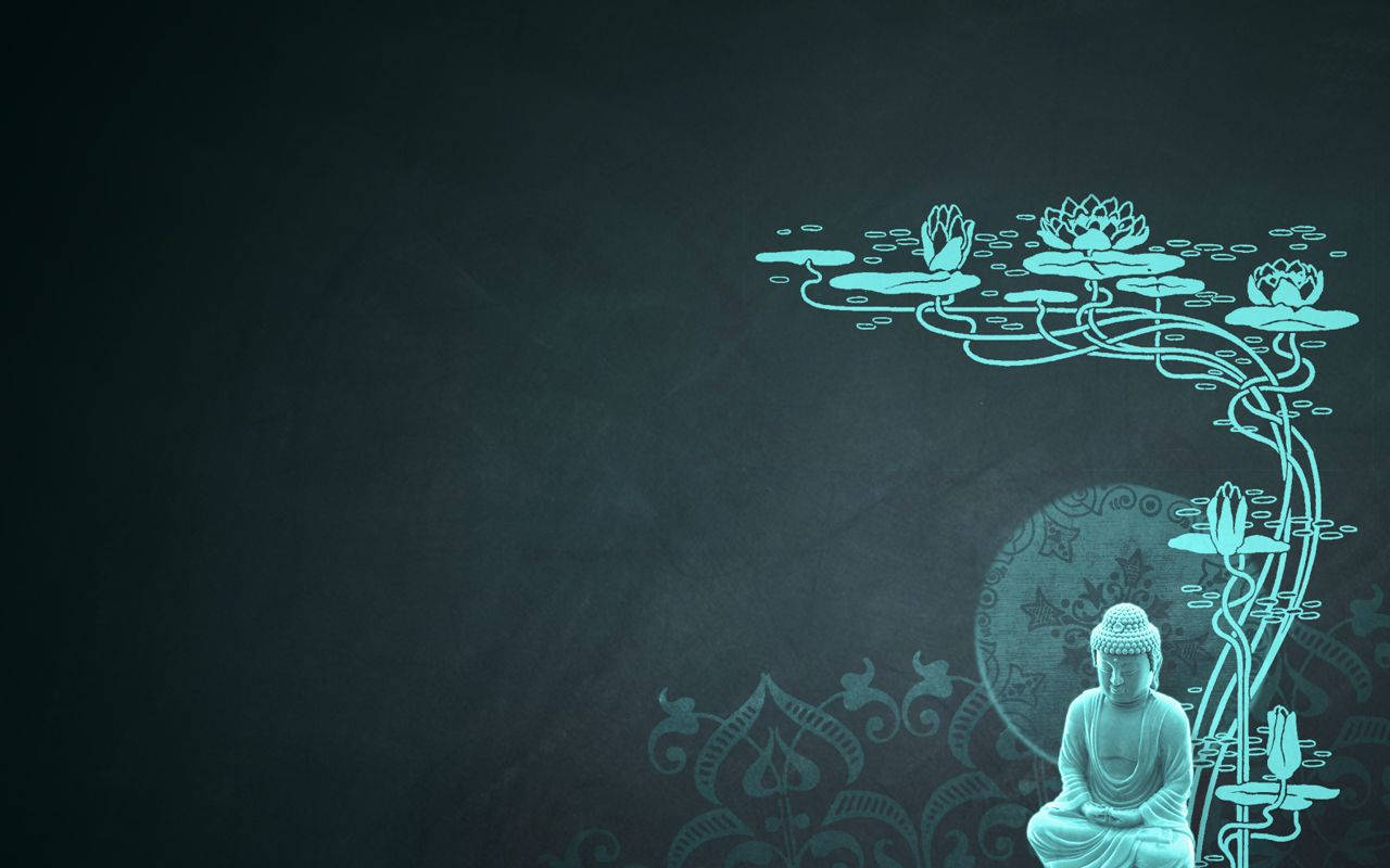 Buddha, turquoise lotus vines, dark textured background, HD Desktop Wallpaper