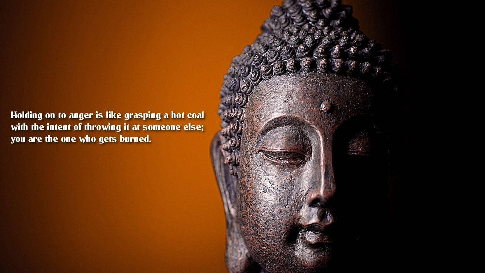 Buddha statue, closed eyes, warm orange gradient background, HD Desktop Wallpaper