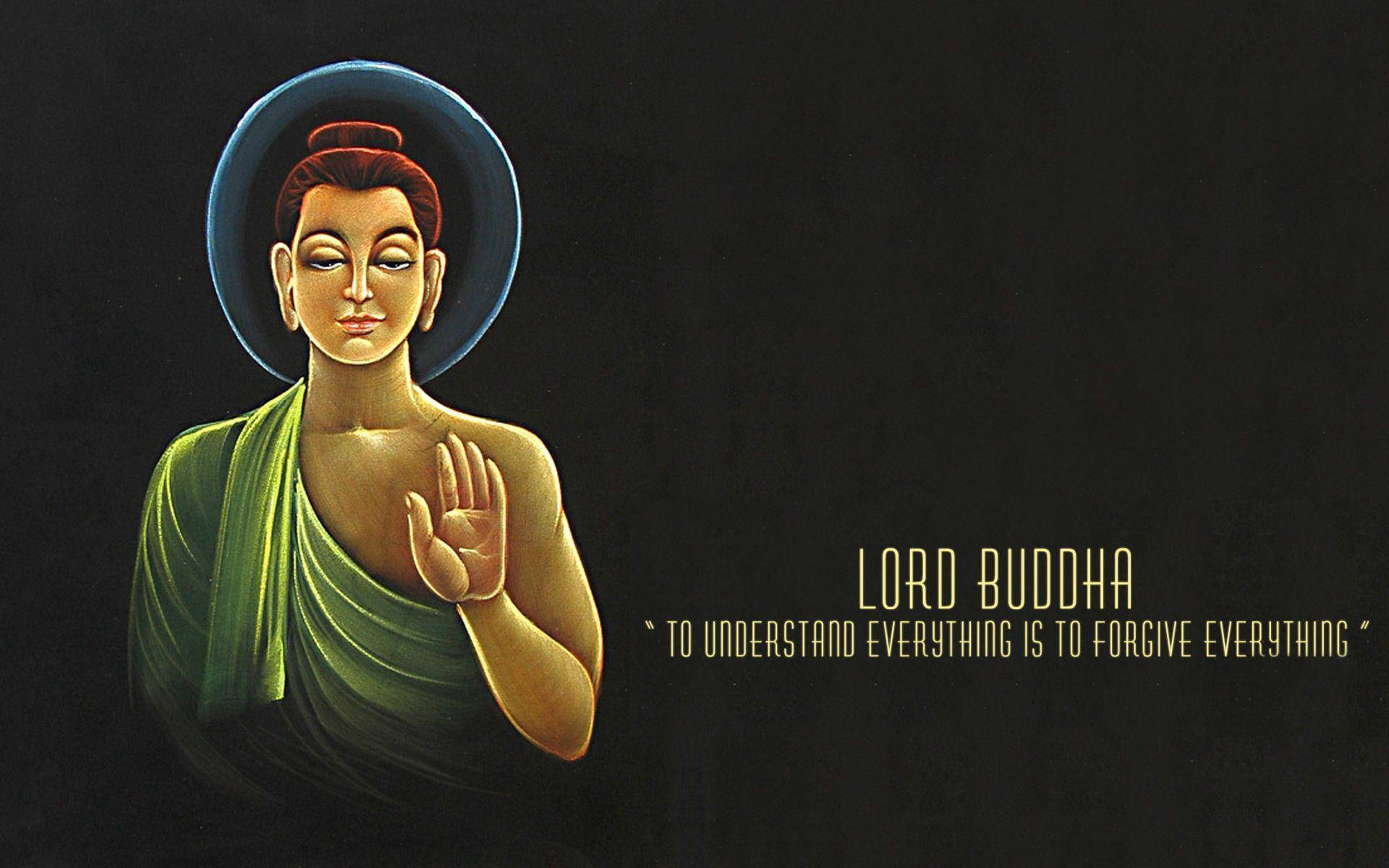 Buddha, blue halo, green robe, Full HD Desktop Wallpaper